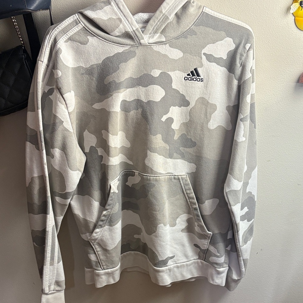 Adidas Men's White and Gray Camouflage Hoodie